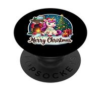 Albero di Natale con unicorno e scritta "Merry Christmas" PopSockets PopGrip Adesivo
