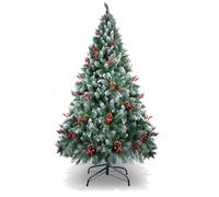 Albero di Natale da 5ft / 1,5 m, Albero di Natale Artificiale innevato con Aghi di Pino Misti, Bacche Rosse e Base e Cerniere in Metallo Premium, per Decorazioni Natalizie per Interni ed Esterni