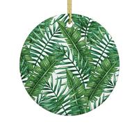 Albero di Natale da appendere in ceramica con stampa verde foglia di banano, 7,4 cm, scelta perfetta per la decorazione natalizia per la casa e le vacanze