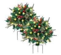 Albero di Natale da esterno 2 pezzi 18 riempitivi per urna di pino di Natale pre-illuminati Portico anteriore esterno con coni, bacche dorate e rosse, picchetto per treppiede per cortile, giardino, a