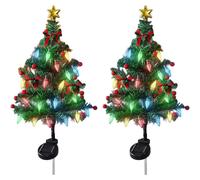 Albero di Natale da Esterno ad Energia Solare LED Rosso Frutta Fiocco Giardino E