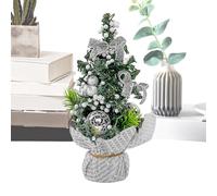 Albero di Natale da scrivania, albero di Natale da tavolo | 8,27 pollici con palline di fiocco e bacche | punta 'albero di pino colorato ed estetico da tavolo