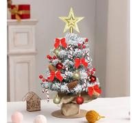 Albero di Natale da tavolo Mini albero di Natale floccato innevato da 18 pollici con stella, fiocco, bacca rossa, palla, bastoncino di zucchero e per desktop da ufficio, mini