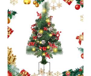 Albero Di Natale Esterno | 60 Cm con Picchetto Bacche Rosse E Pinoli Decorazioni Per Feste, Albero per Portico E Giardino - per Portico Terrazza Giardino Ingresso Cammino Festa e