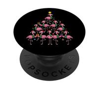 Albero di Natale fenicottero rosa con cappelli di Babbo Natale e luce festiva PopSockets PopGrip Adesivo