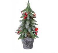 Albero di Natale floccato con bacche rosse e pigne, piccolo albero di Natale artificiale da scrivania, decorazione per feste per casa, ufficio, caminetto, villaggio invernale compatto (D)