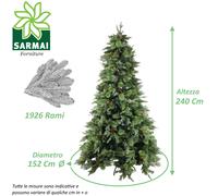 Albero di Natale folto ARTIFICIALE REALISTICO BYRON conifere con pigne in PE PVC