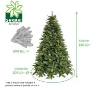 Albero di Natale folto ARTIFICIALE REALISTICO TRUMAN con pigne bacche PE+PVC+PP