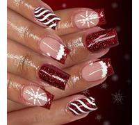 Albero di Natale Glitters Press On Nails 24Pcs Shimmers French Tip Stripes Design ABS Build Long Lasting Party Wear Glitters French Stripes Nail