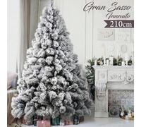 Albero di Natale Gran Sasso, Bianco, Super Folto Pino Bianco Innevato con Base a Croce in Metallo Pieghevole di Altissima Qualità, 1417 Rami Punte Montaggio Facile con Rami a Innesto, Dimensioni 210 c