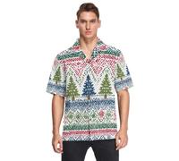 Albero di Natale Hawaiian Manica Corta Button Down Camicia Casual Elegante, Albero di Natale, M