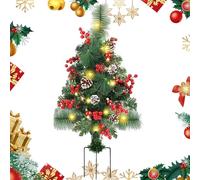 Albero di Natale illuminato | 60 cm 20 LED illuminato con decorazioni per feste bacche rosse e mele di pino - Albero di Natale decorativo per esterni | per portico terrazza giardino ingresso