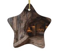 Albero di Natale in ceramica a forma di stella, decorazione da appendere su entrambi i lati, stampa di cabina della valle per varie configurazioni di vacanza