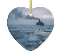 Albero di Natale in ceramica appeso Love Pendant XBKGOHA Ship on Ice Printing Fori accuratamente perforati Corda metallica