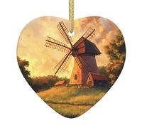 Albero di Natale in ceramica appeso Love Pendant YYHWHJDE Il mulino a vento sulla prateria Stampe Progettato specificamente per le vacanze 7,9 x 7,9 cm