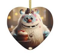 Albero di Natale in ceramica appeso Love Pendant YYHWHJDE Il piccolo mostro che tiene la torta Stampe Progettato specificamente per le vacanze 7,9 x 7,9 cm