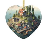 Albero di Natale in ceramica appeso Love Pendant YYHWHJDE Piccola città sull'isola Stampe Fori accuratamente perforati Corda metallica