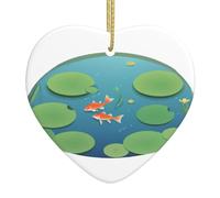 Albero di Natale in ceramica appeso Love Pendant YYHWHJDE Piccolo pesce che nuota sotto il loto Stampe Progettato specificamente per le vacanze 7,9 x 7,9 cm