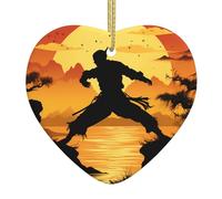 Albero di Natale in ceramica appeso Love Pendant YYHWHJDE Silhouettes of Martial Arts Stampe Progettato specificamente per le vacanze 7,9 x 7,9 cm