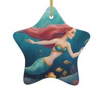Albero di Natale in ceramica appeso stella ornamento HJFCZH Cartoon Mermaid stampa può aggiungere un tocco romantico a festival o feste