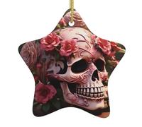 Albero di Natale in ceramica appeso stella ornamento HJFCZH Sugar Horror Skull Fiori stampa rosa può aggiungere un tocco romantico a festival o feste