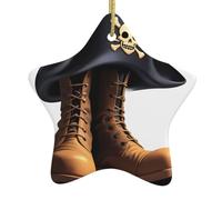 Albero di Natale in ceramica appeso stella ornamento WHJHBD stivali e cappello pirata stampe facile da appendere per feste 7,9 x 7,9 cm