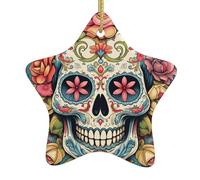 Albero di Natale in ceramica appeso stella ornamento WHJSSF Sugar Skull stampa immagine per da Home Decor display commerciali