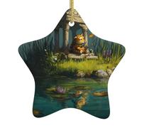 Albero di Natale in ceramica appeso stella ornamento WINHGA Little Tiger nel padiglione modello facile da appendere per feste di vacanza 7,9 x 7,9 cm