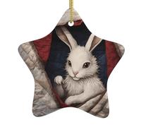 Albero di Natale in ceramica appeso stella ornamento WINHGA piccolo coniglio bianco nel modello trapunta facile da appendere per feste di vacanza 7,9 x 7,9 cm