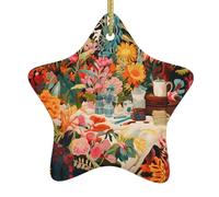 Albero di Natale in ceramica appeso stella ornamento YYHHAOFA Cento fiori stampati facile da appendere per feste di vacanza 7,9 x 7,9 cm