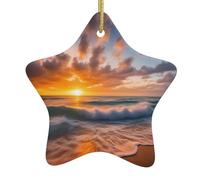 Albero di Natale in ceramica appeso stella ornamento YYHWHJDE Beach Maui Hawaii tramonto onde del mare nuvole stampato da Home Decor display commerciali
