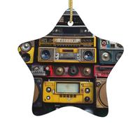 Albero di Natale in ceramica appeso stella ornamento YYHWHJDE Vintage Wall of Radio Boombox stampato per da Home Decor display commerciali