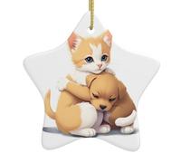 Albero di Natale in ceramica appeso stella pendente WHJSSF gattino abbracciare immagine progettata specificamente per le vacanze 7,9 x 7,9 cm