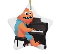 Albero di Natale in ceramica appeso stella pendente Yyhwhjde Piccolo mostro che gioca pianoforte stampe accuratamente perforato fori corda di metallo