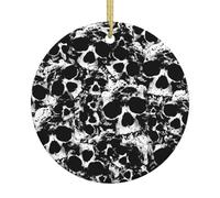 Albero di Natale in ceramica bianco e nero con stampa di teschio umano da 7,4 cm, scelta perfetta per la decorazione natalizia per la casa e le vacanze