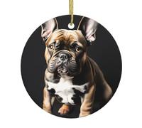 Albero di Natale in ceramica con stampa bulldog francese a forma di orecchie lunghe, ornamento natalizio in ceramica per casa, centro commerciale, vacanze