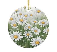 Albero di Natale in ceramica da appendere, 7,4 cm, con stampa di margherite bianche, scelta perfetta per la decorazione natalizia per la casa e le vacanze