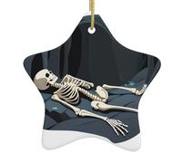 Albero di Natale in ceramica da appendere a forma di stella, decorazione YYHHAOFA A Skeleton Sleeping Peacefully in a Dark Caverna Picture Easy to Hang on Trees, Doors and Windows