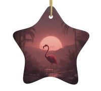 Albero di Natale in ceramica da appendere a forma di stella, decorazione YYHHAOFA fenicotteri al mattino, facile da appendere su alberi, porte e finestre