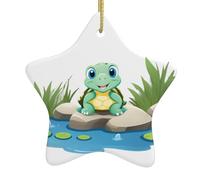 Albero di Natale in ceramica da appendere a forma di stella, decorazione YYHHAOFA Little Turtle by The Pond, facile da appendere su alberi, porte e finestre