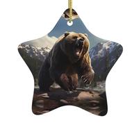 Albero di Natale in ceramica da appendere a forma di stella decorazioni per le vacanze WHJSHOP feroce orsi grizzly stampe piccole e squisite