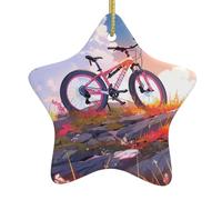 Albero di Natale in ceramica da appendere a forma di stella, decorazioni YYHHAOFA biciclette sulla collina facile da appendere su alberi, porte e finestre