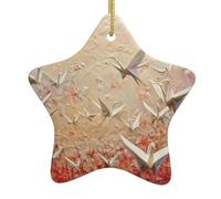 Albero di Natale in ceramica da appendere a forma di stella ornamentale YYHHAOFA Fantasy Mille gru di carta stampata con cavo metallico perforato e placcato oro