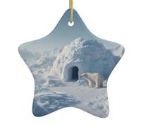 Albero di Natale in ceramica da appendere a forma di stella ornamentale YYHHAOFA orso polare e igloo stampato con cordino in metallo perforato e placcato oro