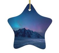 Albero di Natale in ceramica da appendere a forma di stella, ornamento WHJHBD Aurora Borealis sulle pianure innevate, facile da appendere per feste di festa, 7,9 x 7,9 cm