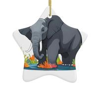 Albero di Natale in ceramica da appendere a forma di stella ornamento WHJHBD elefante che entra nell'oceano stampe facili da appendere per feste di vacanza 7,9 x 7,9 cm
