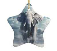 Albero di Natale in ceramica da appendere a forma di stella, ornamento WHJHBD il piccolo elefante sulle nuvole stampe facile da appendere per feste di vacanza 7,9 x 7,9 cm