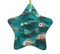 Albero di Natale in ceramica da appendere a forma di stella, ornamento WHJHBD sirena verde acqua pesce stampe facile da appendere per feste 7,9 x 7,9 cm