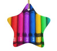 Albero di Natale in ceramica da appendere a forma di stella, ornamento WHJSHOP colorato pastelli stampe con cordino in metallo perforato e placcato oro