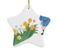 Albero di Natale in ceramica da appendere a forma di stella, ornamento WHJSHOP nonna guardando il mare di fiori stampe può aggiungere un tocco romantico a festival o feste